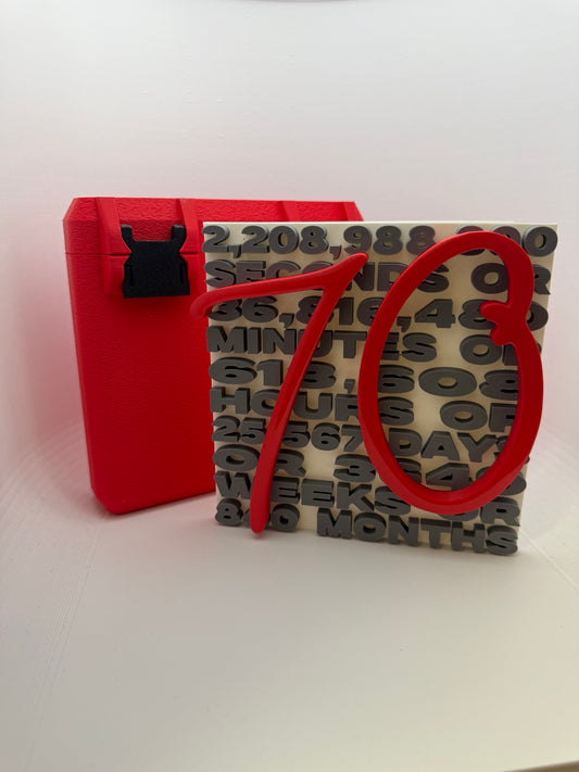 70th Birthday Keepsake Card with Box — Raised Number Design